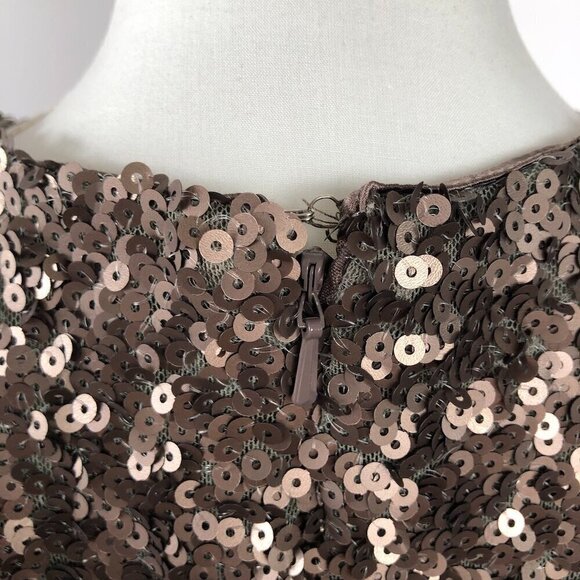 FRENCH CONNECTION Lucinda Brown Bronze Fitted Fully Sequinned Mini Dress US 8 - Picture 9 of 16